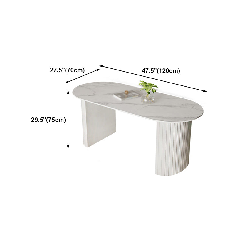 Table blanche supérieure en pierre frittée pour table de cuisine moderne de restaurant avec double piédestal