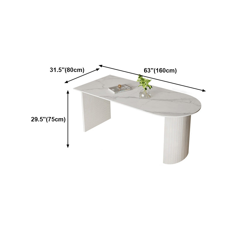 Table blanche supérieure en pierre frittée pour table de cuisine moderne de restaurant avec double piédestal