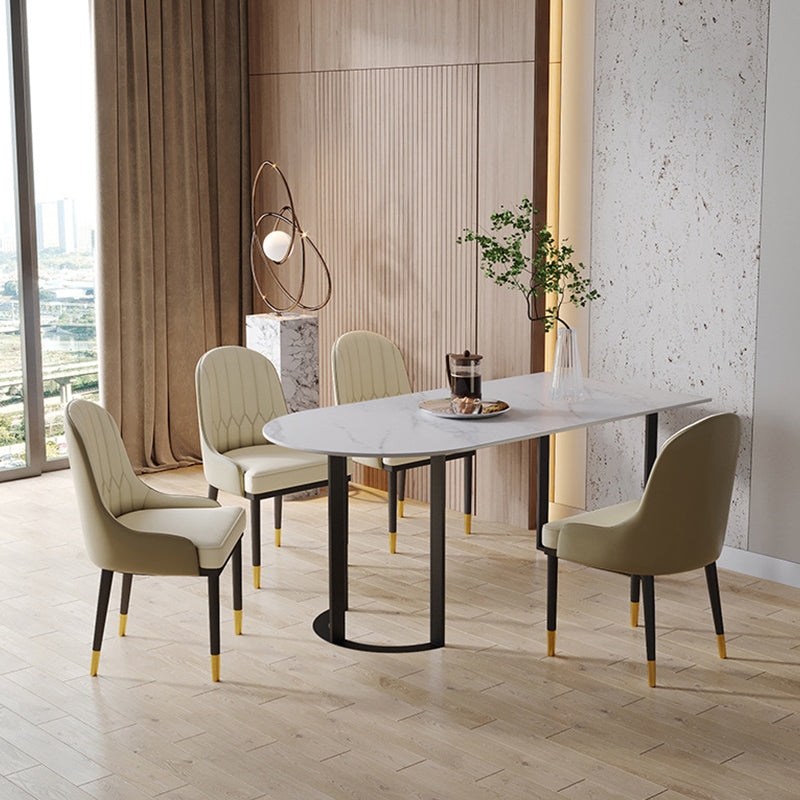 Free Form Sintered Stone Top Table for Restaurant Luxury Dining Table with Double Pedestal