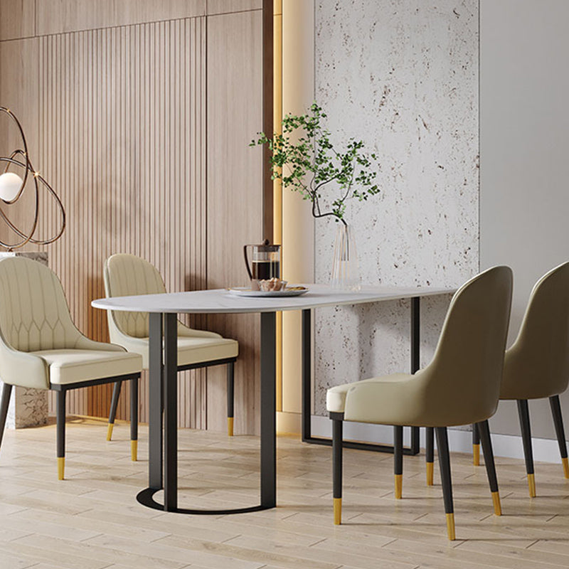 Free Form Sintered Stone Top Table for Restaurant Luxury Dining Table with Double Pedestal
