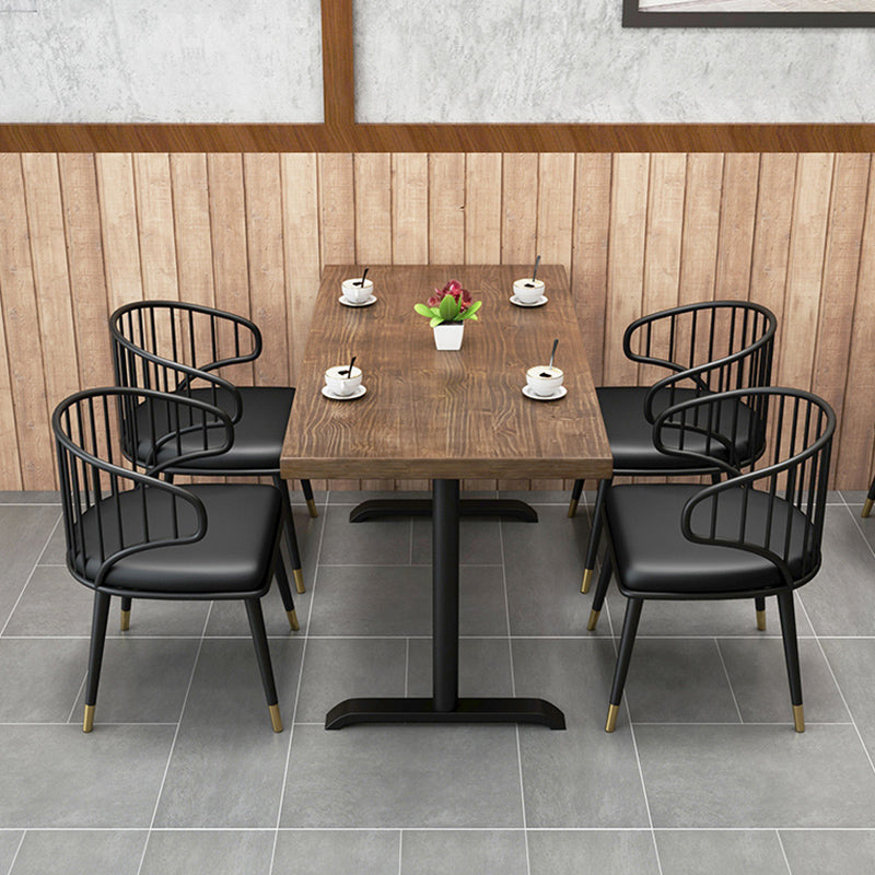Solid Wood Dining Table Industrial Square Dining Table with Metal Base