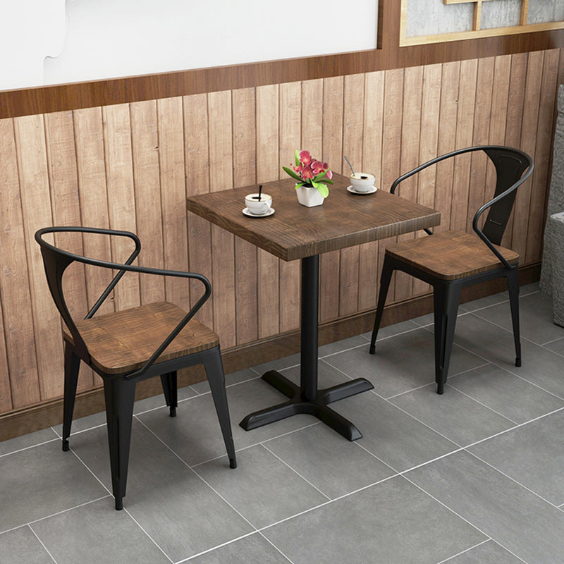 Solid Wood Dining Table Industrial Square Dining Table with Metal Base