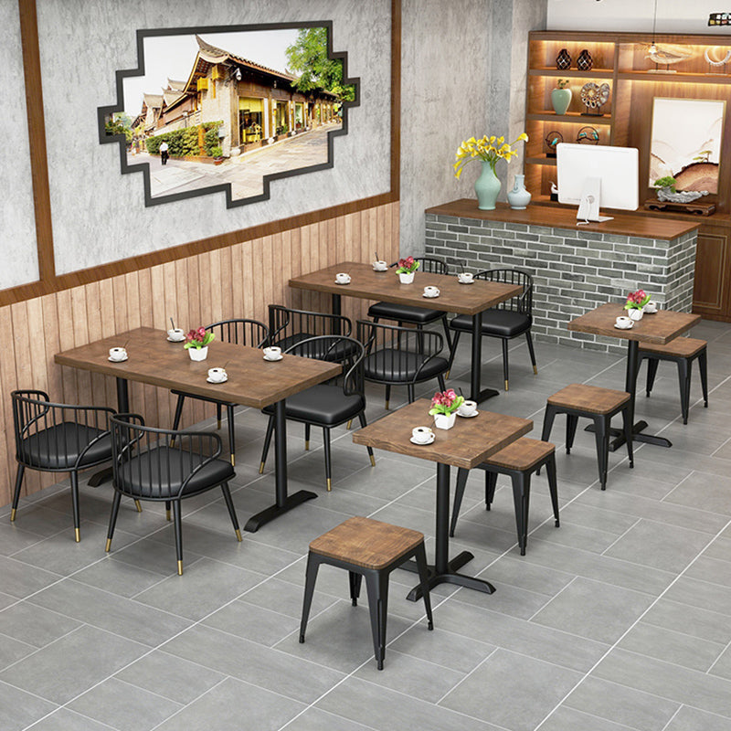 Solid Wood Dining Table Industrial Square Dining Table with Metal Base