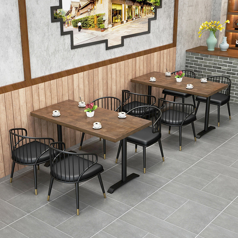 Solid Wood Dining Table Industrial Square Dining Table with Metal Base