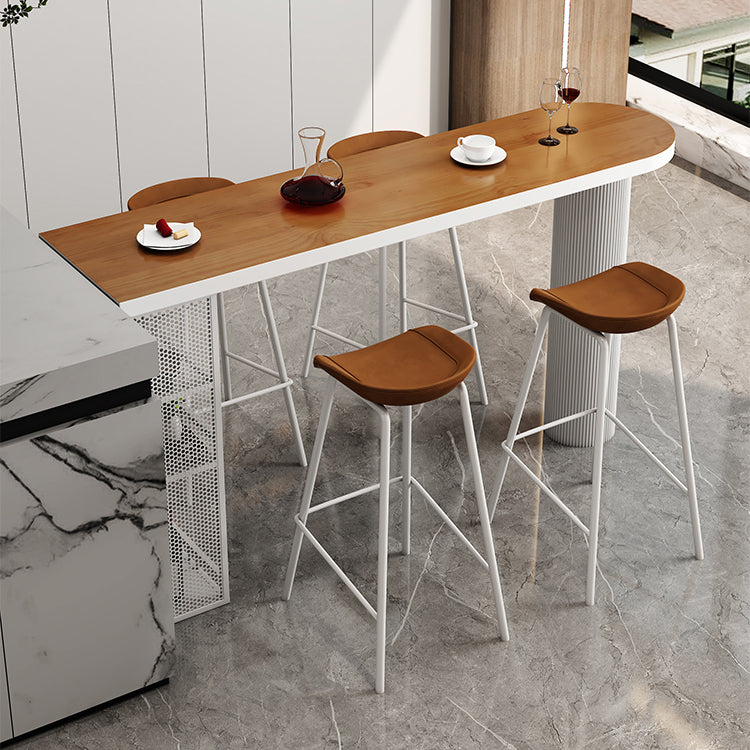Metal Contemporary Freeform Dining Table Pine Wood Top Table