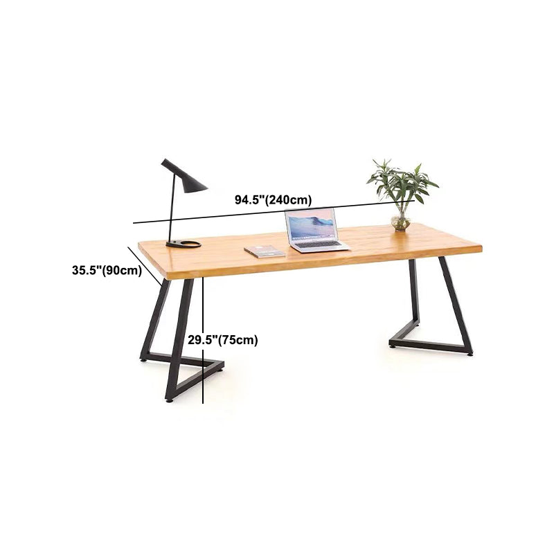 Rectangle Industrial Dining Table Double Pedestal Solid Wood Table