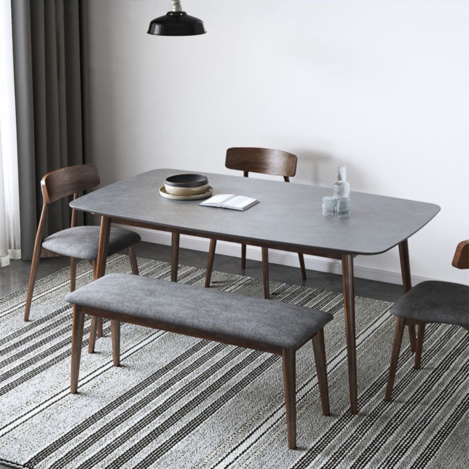 Rectangle Stone Top Dining Table Mid-Century Modern Dining Table with 4 Legs