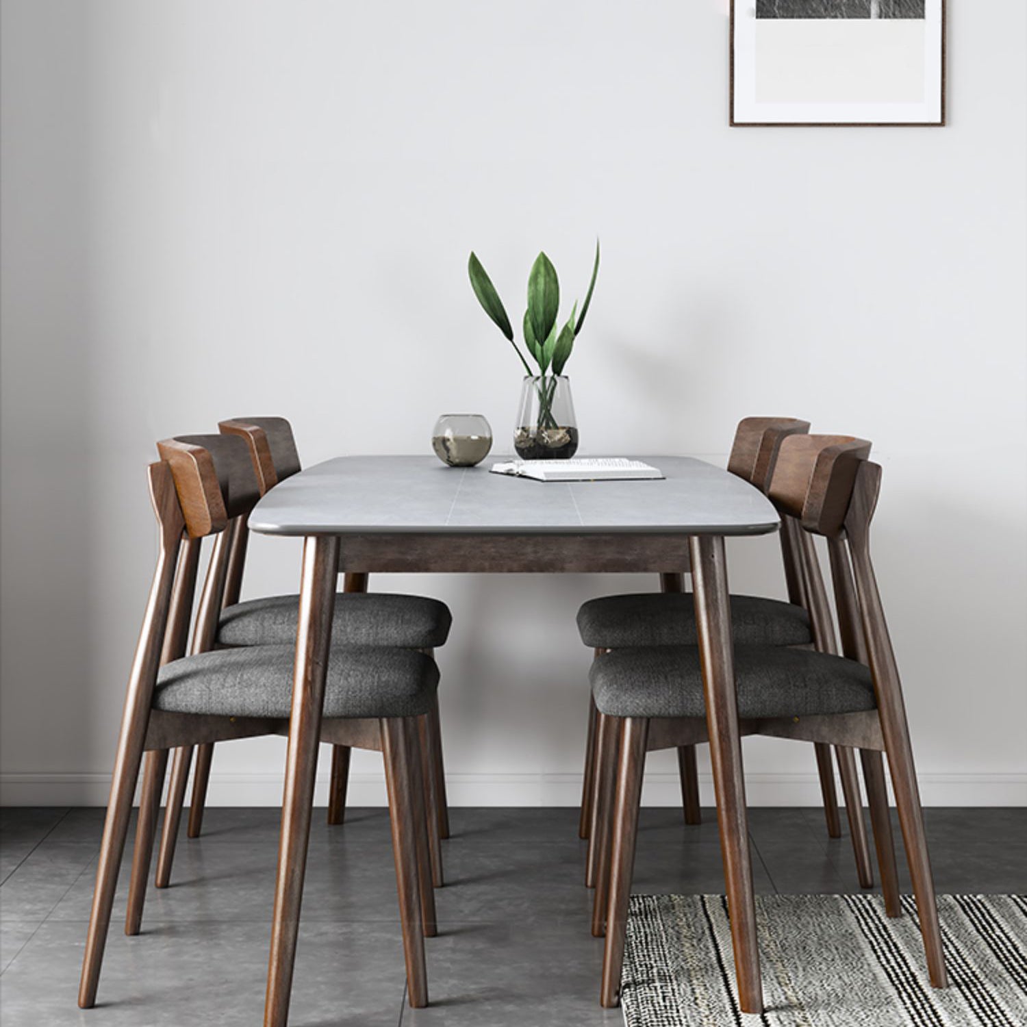 Rectangle Stone Top Dining Table Mid-Century Modern Dining Table with 4 Legs