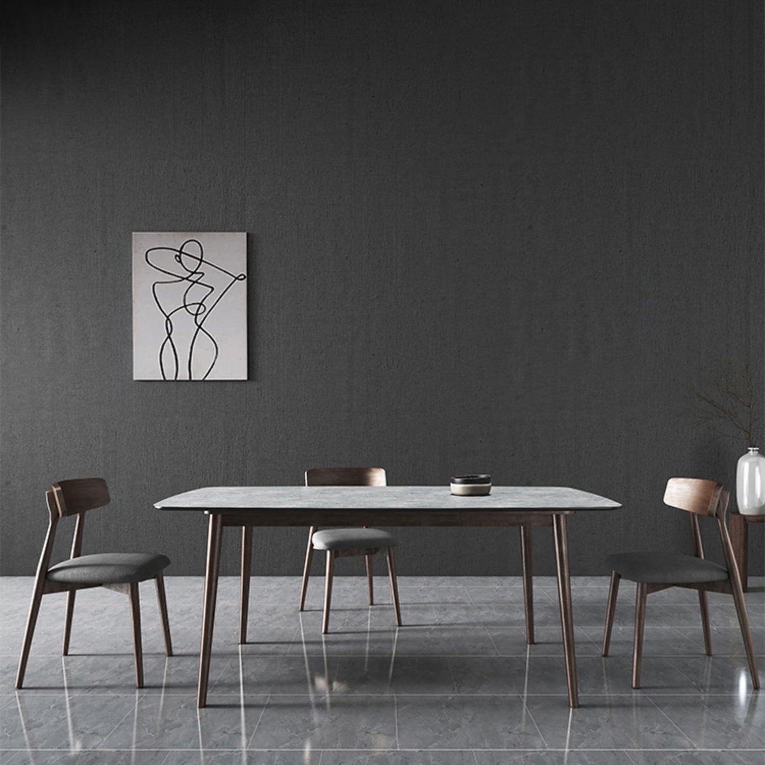 Rectangle Stone Top Dining Table Mid-Century Modern Dining Table with 4 Legs