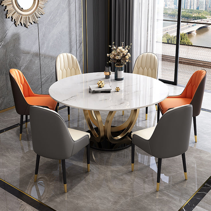 Glam Restaurant Sintered Stone Table Round Pedestal Dining Table