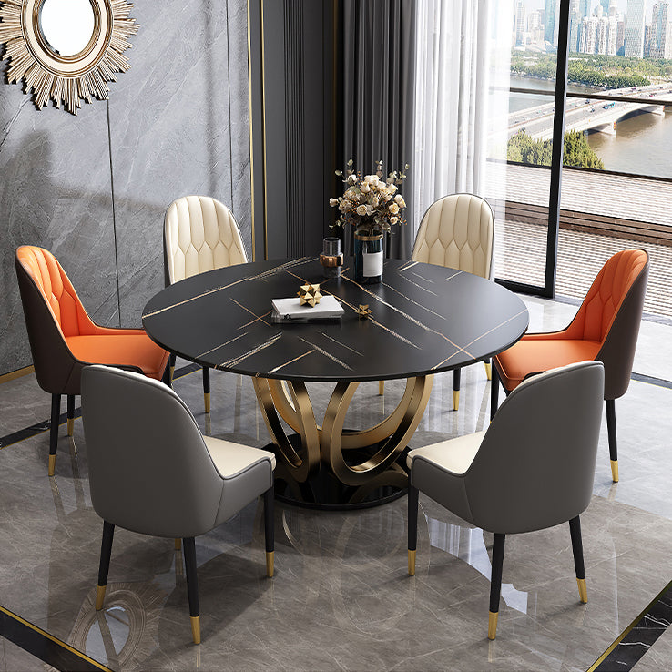 Glam Restaurant Sintered Stone Table Round Pedestal Dining Table
