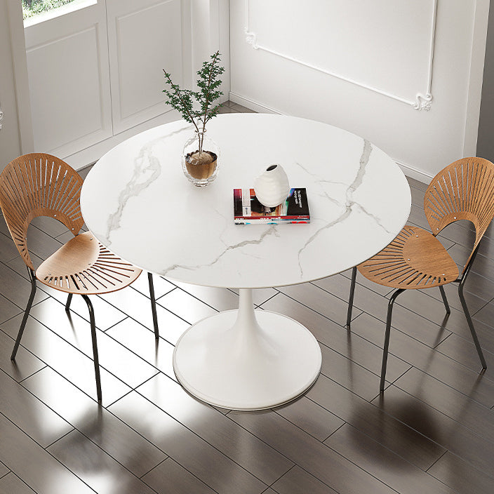 Stone Round Top Table Contemporary Dining Table with Pedestal Base