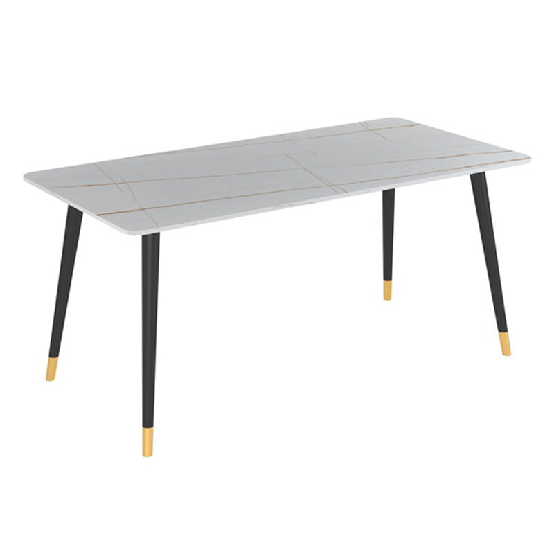 Metal 4 Legs Dining Table Modern Rectangle Stone Top Dining Table for Living Room