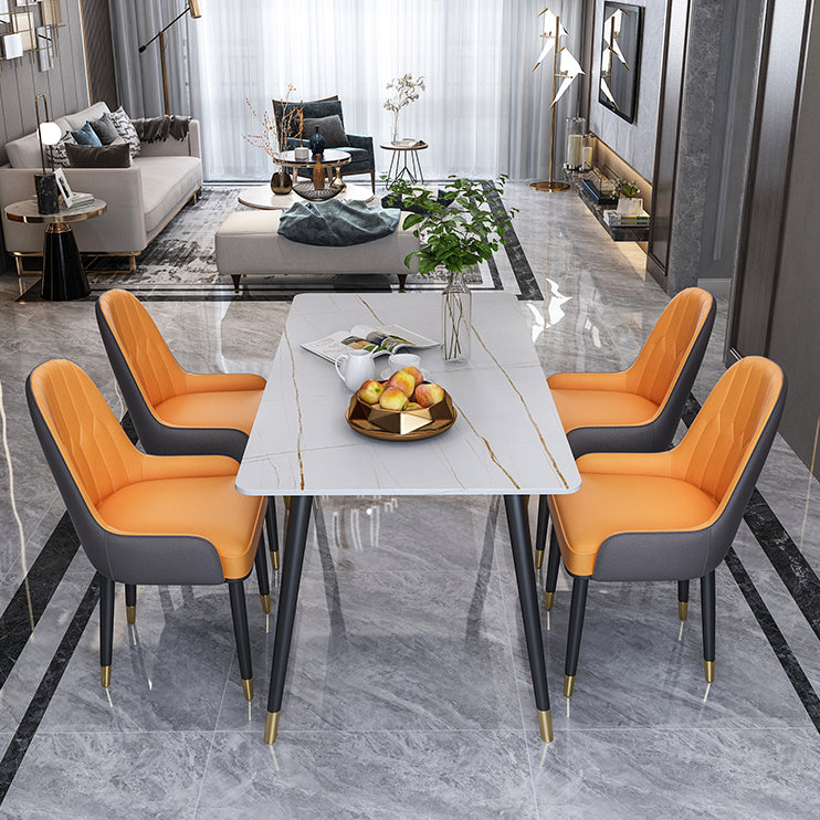 Metal 4 Legs Dining Table Modern Rectangle Stone Top Dining Table for Living Room