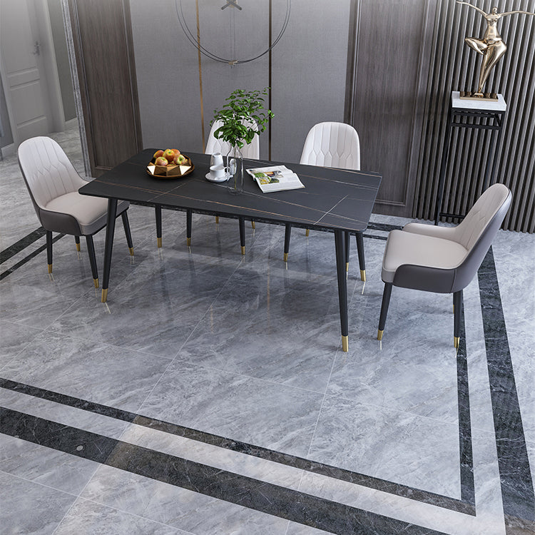 Metal 4 Legs Dining Table Modern Rectangle Stone Top Dining Table for Living Room