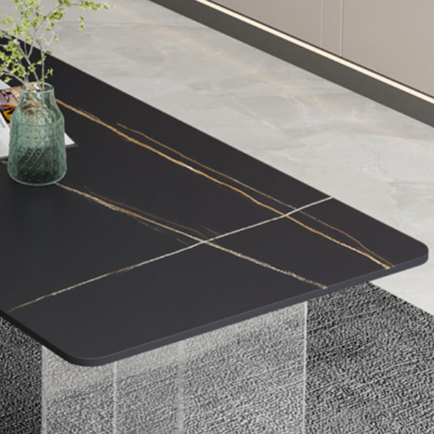 Dining Room Modern Dinette Table Rectangle Acrylic Double Pedestal Dining Table