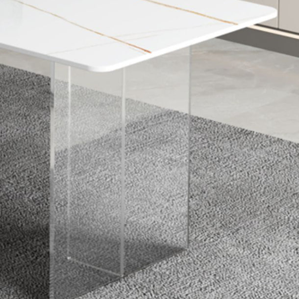 Dining Room Modern Dinette Table Rectangle Acrylic Double Pedestal Dining Table