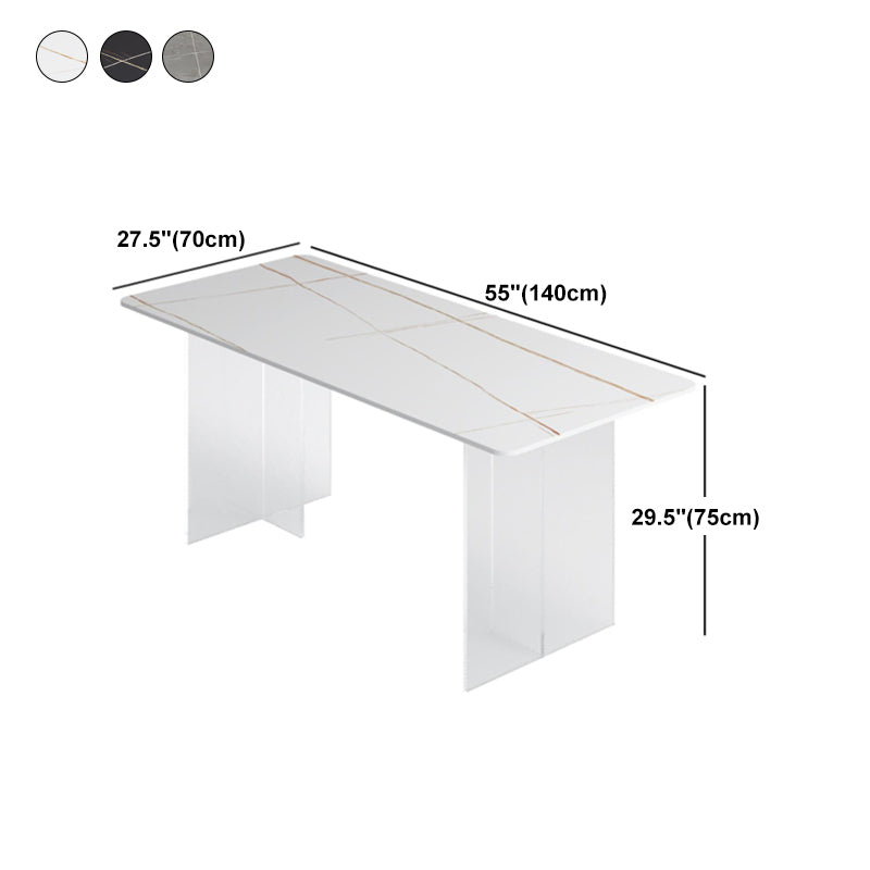 Dining Room Modern Dinette Table Rectangle Acrylic Double Pedestal Dining Table