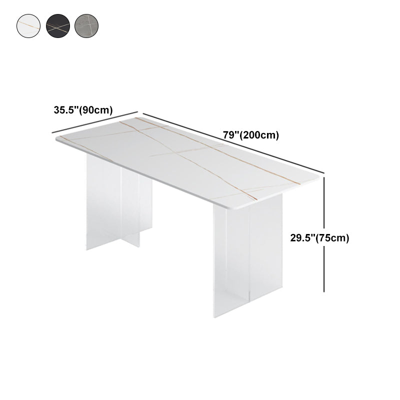 Dining Room Modern Dinette Table Rectangle Acrylic Double Pedestal Dining Table