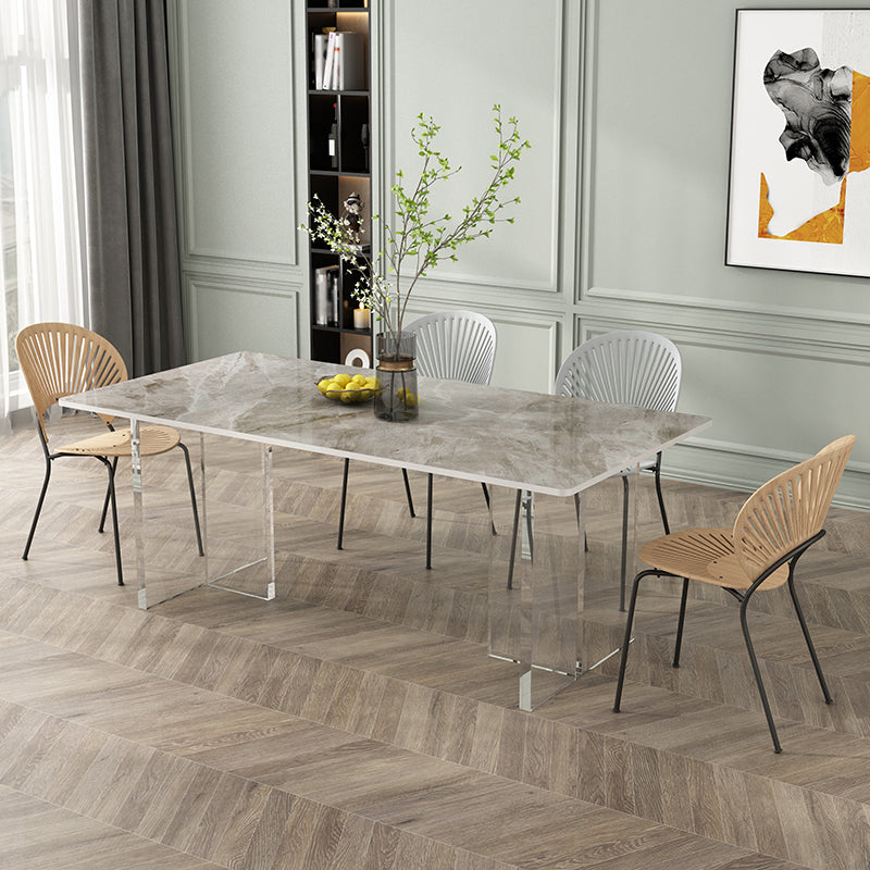 Modern Stone Top Dining Table Rectangle Acrylic Base Counter Dining Table