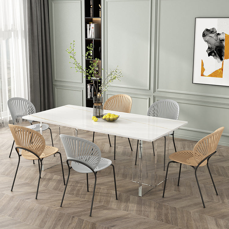 Modern Stone Top Dining Table Rectangle Acrylic Base Counter Dining Table