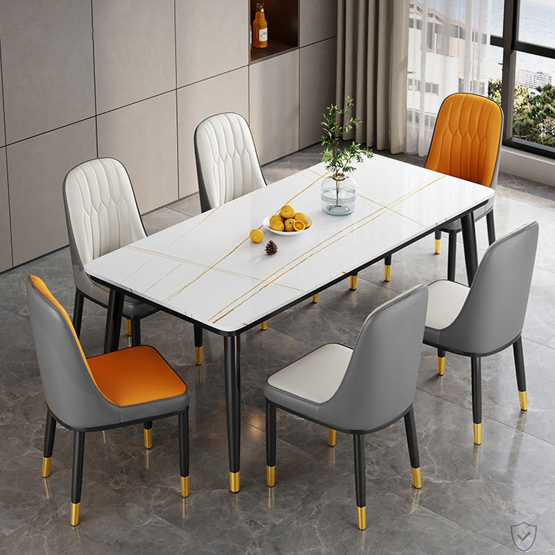 Metal 4 Legs Dining Table Contemporary Rectangle Stone Top Dining Table for Living Room