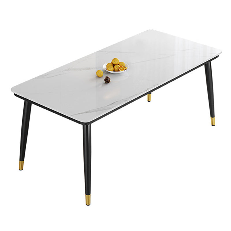 Metal 4 Legs Dining Table Contemporary Rectangle Stone Top Dining Table for Living Room