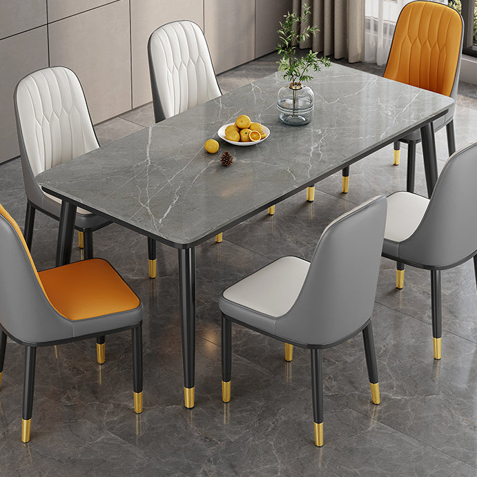 Metal 4 Legs Dining Table Contemporary Rectangle Stone Top Dining Table for Living Room