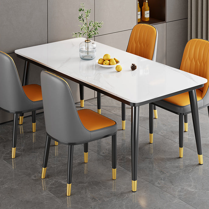 Metal 4 Legs Dining Table Contemporary Rectangle Stone Top Dining Table for Living Room