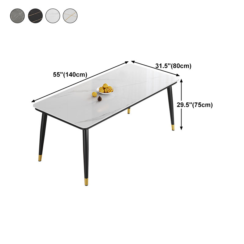 Metal 4 Legs Dining Table Contemporary Rectangle Stone Top Dining Table for Living Room