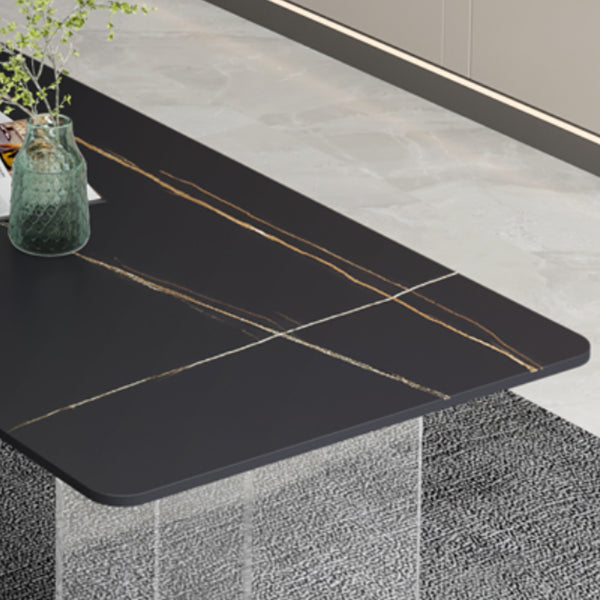 Rectangle Stone Modern Dining table Clear Double Pedestal Dining Table
