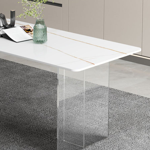 Rectangle Stone Modern Dining table Clear Double Pedestal Dining Table