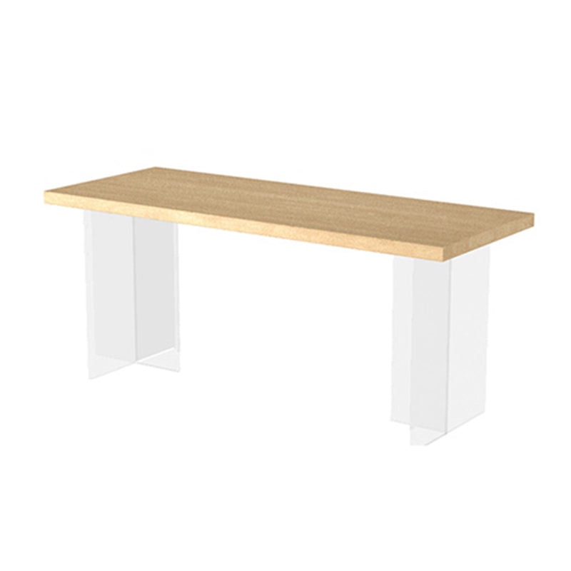 Solid Wood and Acrylic Dinner Table Modern Fixed Table Double Pedestal Dining Table