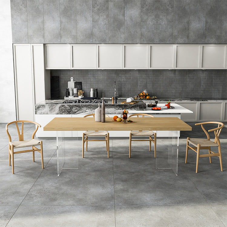 Solid Wood and Acrylic Dinner Table Modern Fixed Table Double Pedestal Dining Table