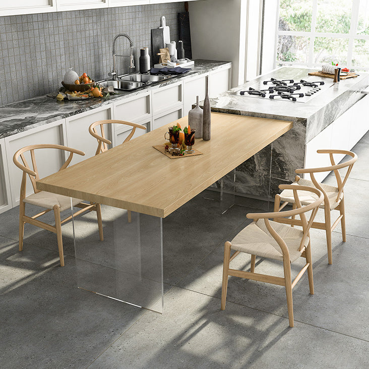 Solid Wood and Acrylic Dinner Table Modern Fixed Table Double Pedestal Dining Table