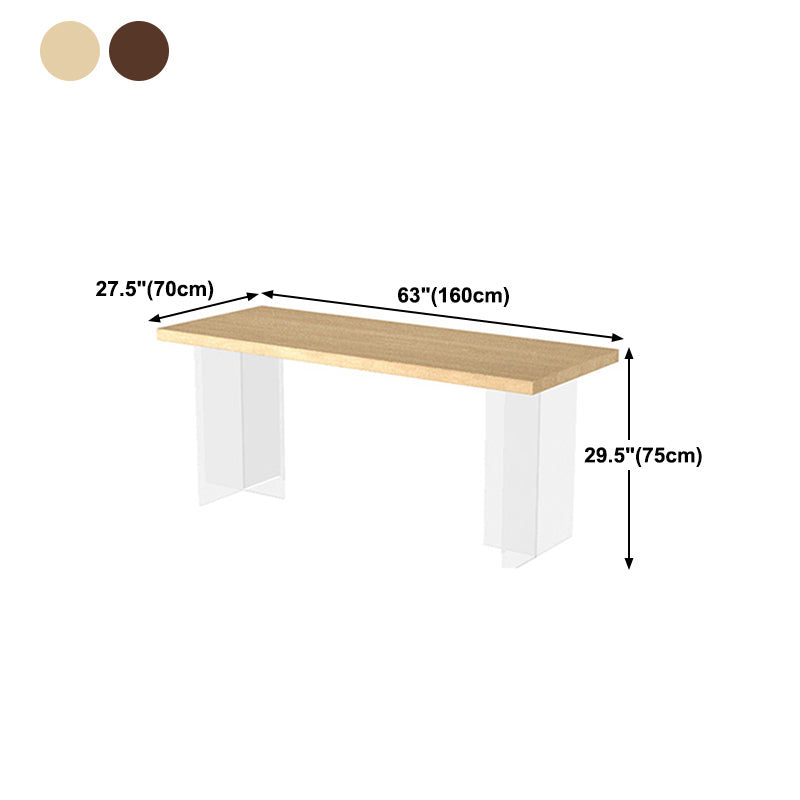 Solid Wood and Acrylic Dinner Table Modern Fixed Table Double Pedestal Dining Table