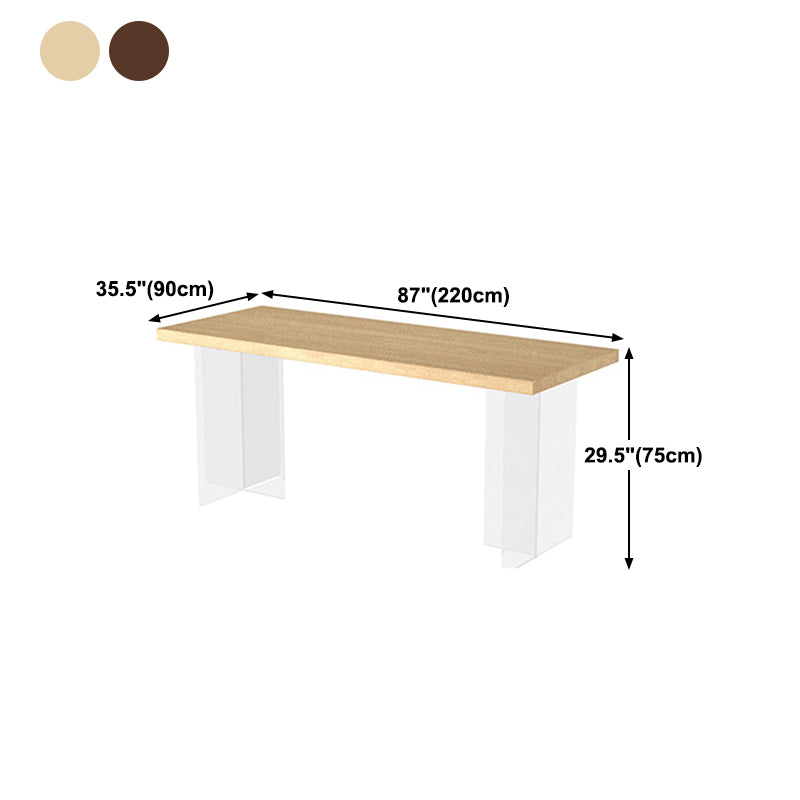 Solid Wood and Acrylic Dinner Table Modern Fixed Table Double Pedestal Dining Table