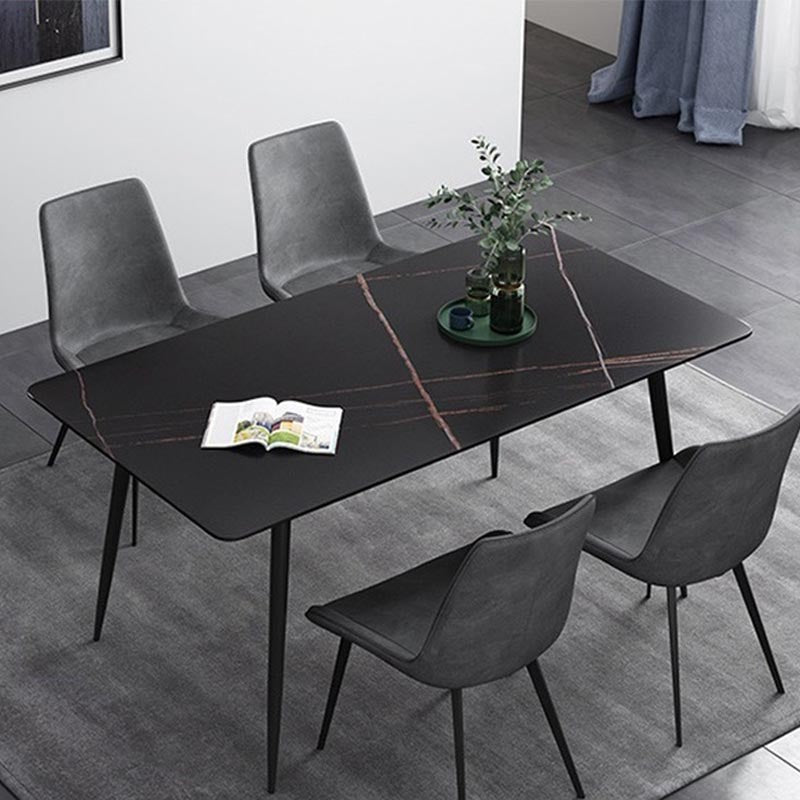 Glam Style Stone Dining Table 4 Black Legs Table Home Rectangle Dining Table