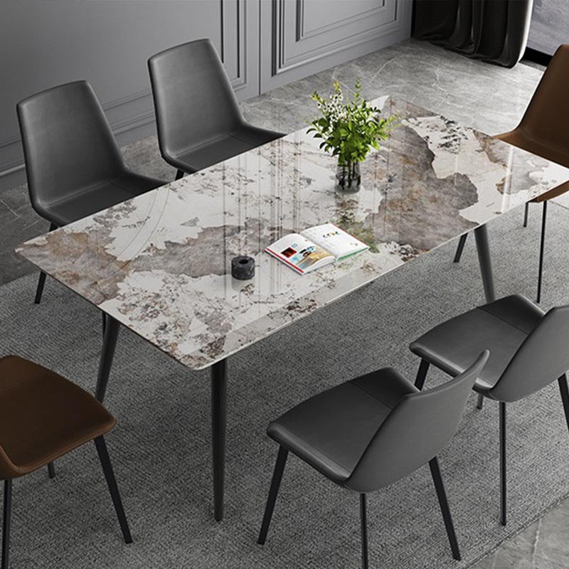 Glam Style Stone Dining Table 4 Black Legs Table Home Rectangle Dining Table
