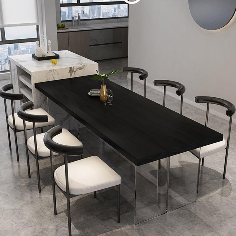 Mesa de comedor con tapa de madera rectangular, mesa de cocina con base de acrílico transparente moderna