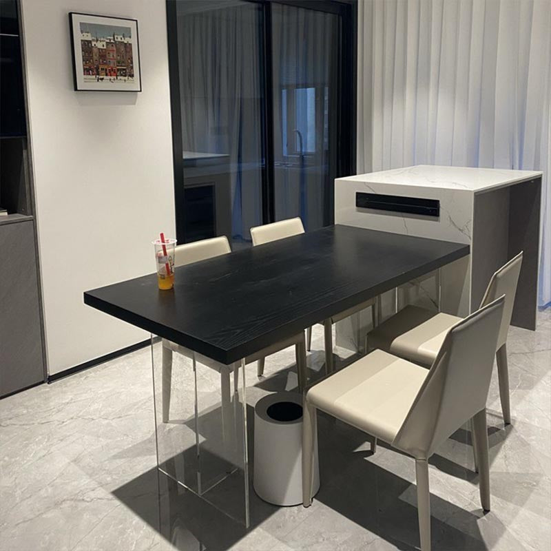 Mesa de comedor con tapa de madera rectangular, mesa de cocina con base de acrílico transparente moderna
