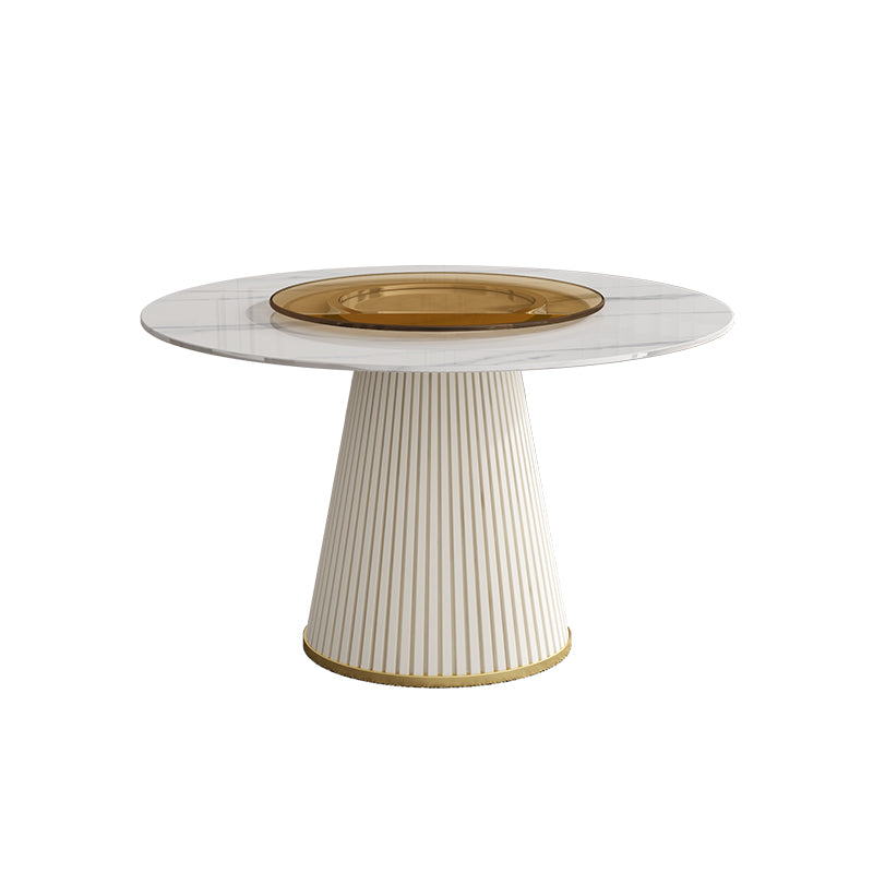 Modern Round Dinette Table Metal Base Pedestal Stone Top Dining Table in White