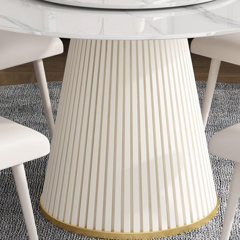 Modern Round Dinette Table Metal Base Pedestal Stone Top Dining Table in White