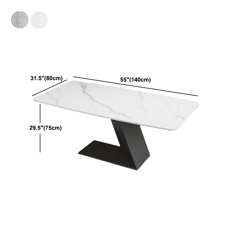 Stone Top Modern Dining Room Table Rectangle Dining Table with Black Pedestal Base
