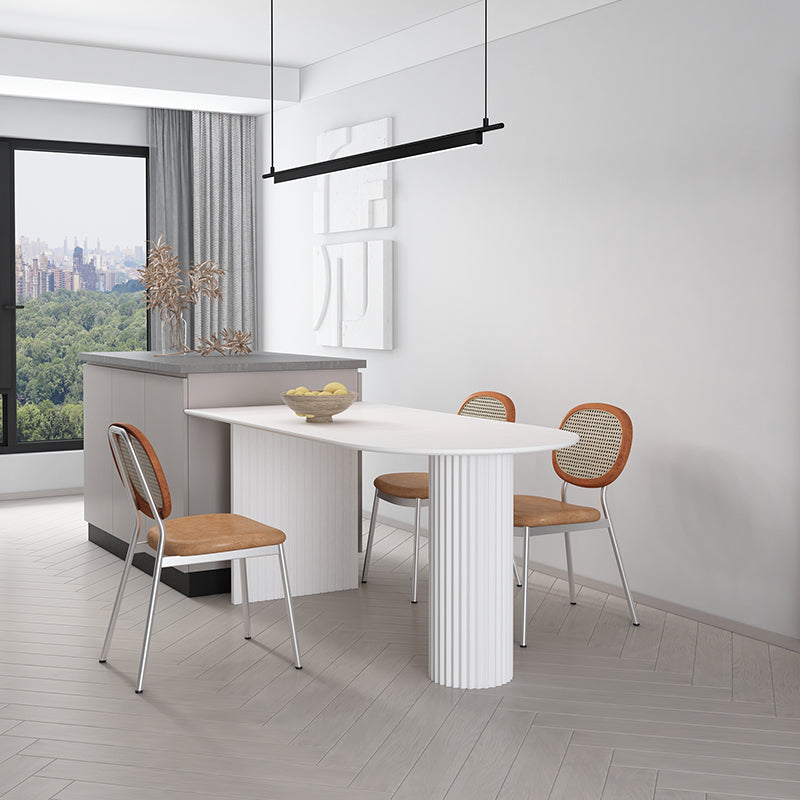 Minimalism Oval Dining Table Metal Double Pedestal Dining Table for Living Room