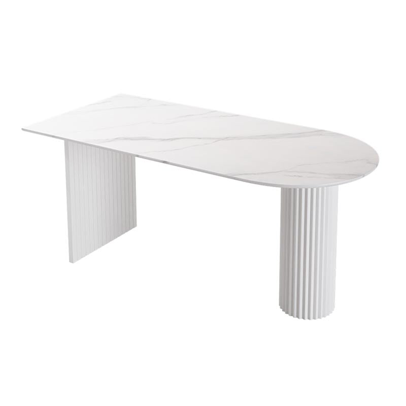 Minimalism Oval Dining Table Metal Double Pedestal Dining Table for Living Room