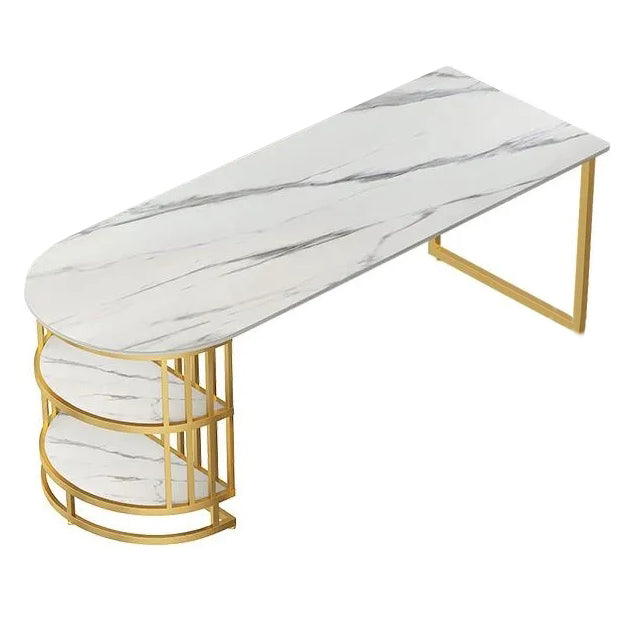 White Stone Top Dinner Room Kitchen Table Modern Metal Base Dinner Table