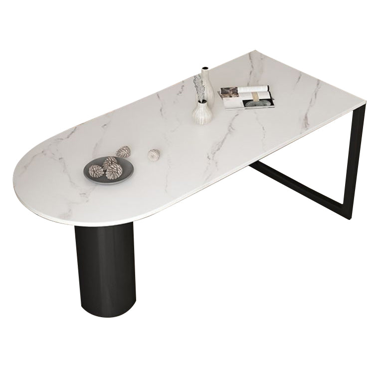 White Stone Top Dinner Room Kitchen Table Modern Metal Base Dinner Table