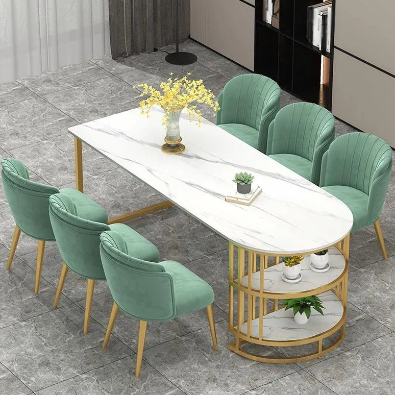 White Stone Top Dinner Room Kitchen Table Modern Metal Base Dinner Table