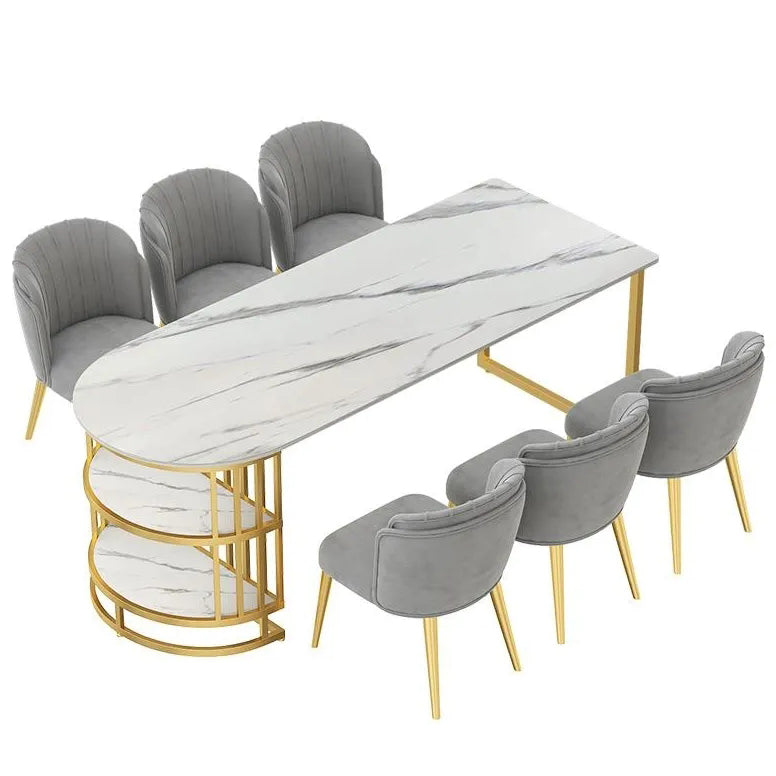 White Stone Top Dinner Room Kitchen Table Modern Metal Base Dinner Table